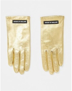 Золотые кожаные перчатки с логотипом House of holland
