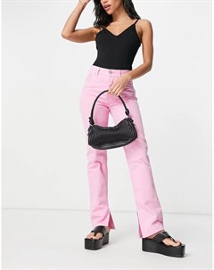 Ярко розовые прямые джинсы в стиле 90 х с классической талией и разрезами по низу штанин Asos design
