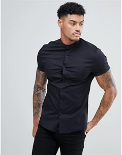 Черная приталенная рубашка стретч с воротником на пуговице Asos design