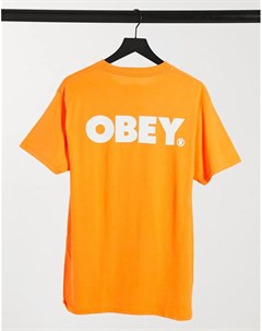 Оранжевая футболка с крупным логотипом на спине Obey