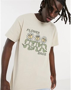 Светло бежевая футболка с принтом Flower Bros Vintage supply