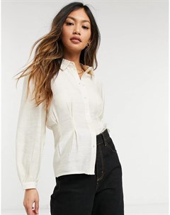 Кремовая шелковистая блузка с защипами на талии Vero moda