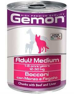 Dog Adult Medium для взрослых собак средних пород с кусочками говядины и печенью 415 гр Gemon