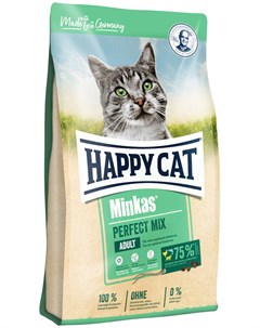 Minkas Perfect Mix для взрослых кошек с птицей ягненком и рыбой 4 кг Happy cat
