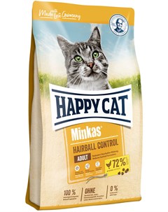 Minkas Hairball Control для взрослых кошек для вывода шерсти с птицей 0 5 кг Happy cat