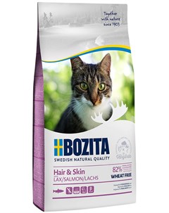Hair Skin Wheat Free Salmon для взрослых кошек с чувствительной кожей и шерстью с лососем 10 кг Bozita