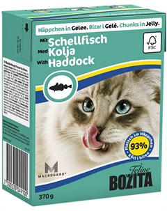 Chunks In Jelly Haddock для кошек и котят с морской рыбой в желе 370 гр Bozita