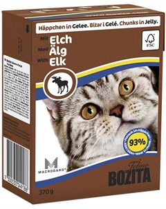 Chunks In Jelly Elk для кошек и котят с лосем в желе 370 гр Bozita