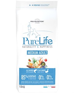 Pure Life Adult Medium беззерновой для взрослых собак средних пород с лососем и уткой 2 кг Flatazor