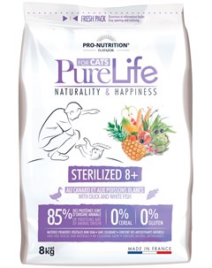 Pure Life Adult Sterilised 8 для взрослых кастрированных котов и стерилизованных кошек старше 8 лет Flatazor