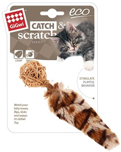 Игрушка для кошек Catch Skratch Eco Мячик с колокольчиком хвостом и кошачьей мятой плетеный 13 см 1  Gigwi