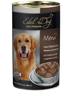 Для взрослых собак крупных пород с индейкой и печенью в соусе 1200 гр х 12 шт Edel dog