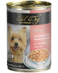 Для взрослых собак всех пород с 3 видами мяса в соусе 400 гр х 24 шт Edel dog