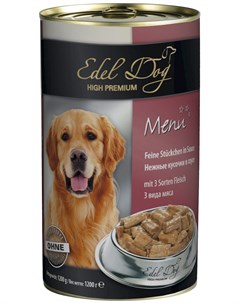 Для взрослых собак крупных пород с 3 видами мяса в соусе 1200 гр Edel dog