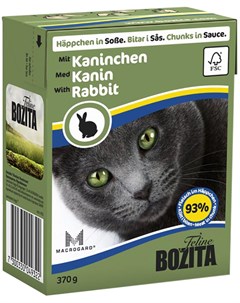 Chunks In Sauce Rabbit для кошек и котят с кроликом в соусе 370 гр х 16 шт Bozita