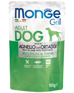 Grill Pouch Dog для взрослых собак с ягненком и овощами 100 гр х 24 шт Monge