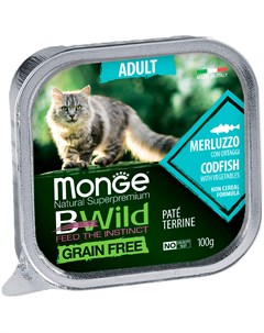Bwild Grain Free Adult Cat беззерновые для взрослых кошек с треской и овощами 100 гр х 32 шт Monge