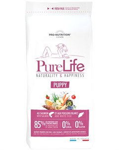 Pure Life Puppy для щенков всех пород с лососем и белой рыбой 12 кг Flatazor