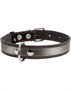 Ошейник кожаный для собак со светоотражающей лентой черный 20 мм 32 40 см 1 шт Collar