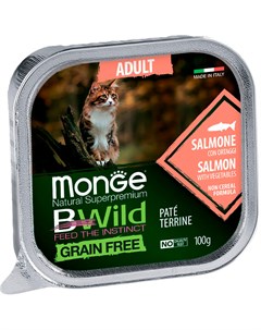 Bwild Grain Free Adult Cat беззерновые для взрослых кошек с лососем и овощами 100 гр х 32 шт Monge