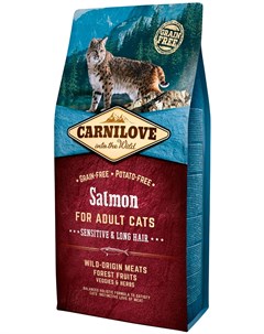 Carnilove Cat Adult Sensitive Long Hair Salmon беззерновой для взрослых кошек при аллергии с лососем Brit*