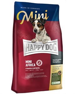Supreme Mini Africa для взрослых собак маленьких пород при аллергии со страусом и картофелем 4 кг Happy dog