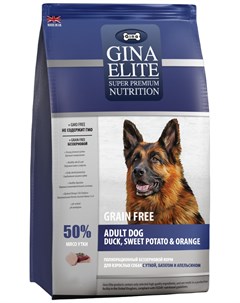 Elite Grain Free Adult Dog Duck Sweet Potato Orange беззерновой для взрослых собак с уткой бататом и Gina