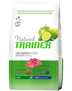 Natural Maxi Adult Beef Rice для взрослых собак крупных пород с говядиной и рисом 12 кг Trainer
