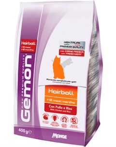 Cat Hairball для взрослых кошек для вывода шерсти с курицей и рисом 0 4 кг Gemon