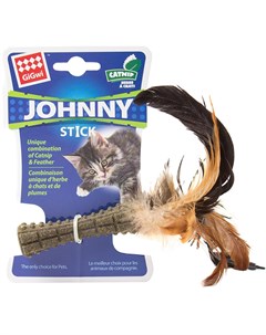 Игрушка для кошек Johnny Stick кошачья мята с перьями прессованная 8 см 1 шт Gigwi