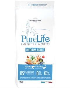 Pure Life Adult Medium беззерновой для взрослых собак средних пород с лососем и уткой 2 2 кг Flatazor