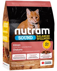 Sound Balanced Wellness S1 Kitten для котят с курицей и лососем 0 4 кг Nutram