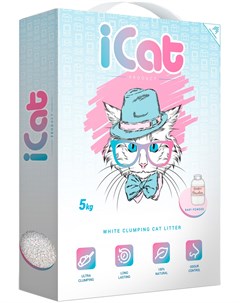 Наполнитель комкующийся белый для туалета кошек с ароматом детской присыпки 5 кг Icat
