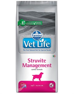 Vet Life Canin Struvite Management для взрослых собак при мочекаменной болезни струвиты 2 кг Farmina