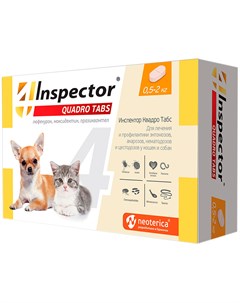 Quadro Tabs таблетки для собак и кошек весом от 0 5 до 2 кг против внутренних и внешних паразитов уп Inspector