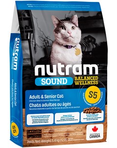 Sound Balanced Wellness S5 Cat Senior для пожилых кошек с курицей и лососем 0 4 кг Nutram