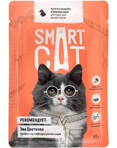 Для кошек и котят с кусочками индейки в соусе 85 гр х 25 шт Smart cat