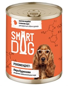 Для собак и щенков с кусочками индейки в соусе 850 гр х 6 шт Smart dog