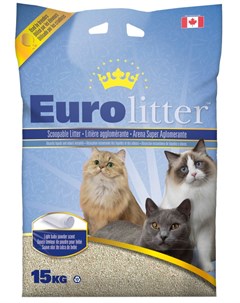 Наполнитель комкующийся для туалета кошек Контроль запаха без пыли с ароматом детской присыпки 15 кг Eurolitter