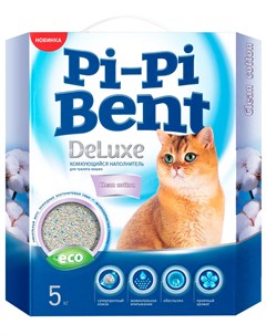 Deluxe Clean Cotton наполнитель комкующийся для туалета кошек ДеЛюкс Чистый хлопок 5 кг Pi-pi bent
