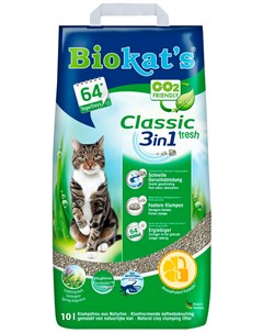 Classic Fresh 3 in 1 наполнитель комкующийся для туалета кошек с ароматом весенняя свежесть 10 л Biokat's