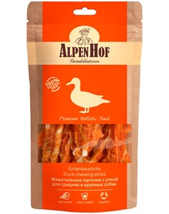Лакомство для собак средних и крупных пород палочки жевательные с уткой 80 гр 1 уп Alpenhof
