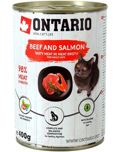 Для взрослых кошек с говядиной и лососем 400 гр х 6 шт Ontario