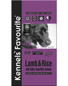 Dog Adult Lamb Rice для взрослых собак всех пород с ягненком и рисом 20 кг Kennels` favourite