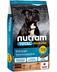 Total Grain Free T25 Dog Salmon Trout беззерновой для собак и щенков всех пород с лососем и форелью  Nutram