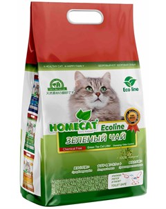 Эколайн зеленый чай наполнитель комкующийся для туалета кошек 6 л Homecat
