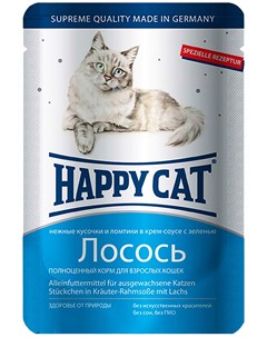 Для взрослых кошек ломтики с лососем в соусе 100 гр Happy cat