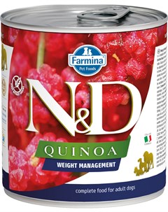 Dog N d Quinoa Adult Weight Management беззерновые диетические для взрослых собак всех пород с ягнен Farmina