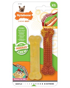 Игрушка для собак Moderate Small Dog Twin Pack Hot Dog Vanilla Milk Shake косточки умеренно жесткие  Nylabone