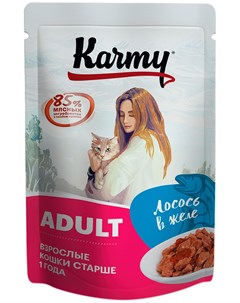 Adult для взрослых кошек с лососем в желе 80 гр х 24 шт Karmy